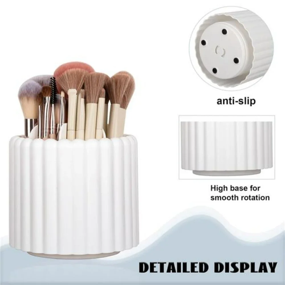 Rotating Makeup Brush Holder Organizer 7 Slot Spinning Vanity Storage